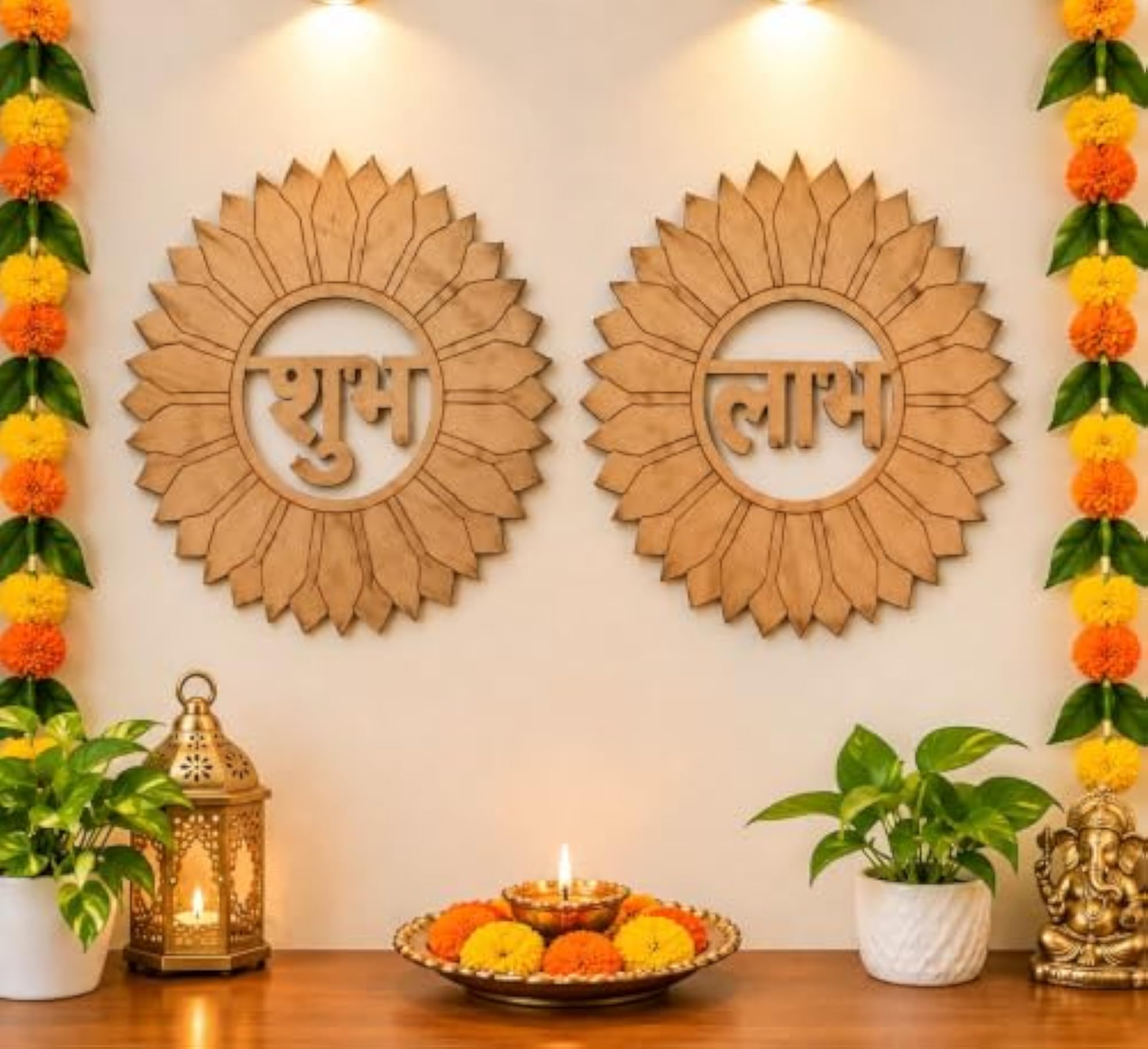 Round MDF Shubh Labh Cutout for Diwali Decoration